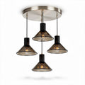 Hanglamp met vier glazen kappen in rookglas en metalen details 30 x 30 x 20cm
