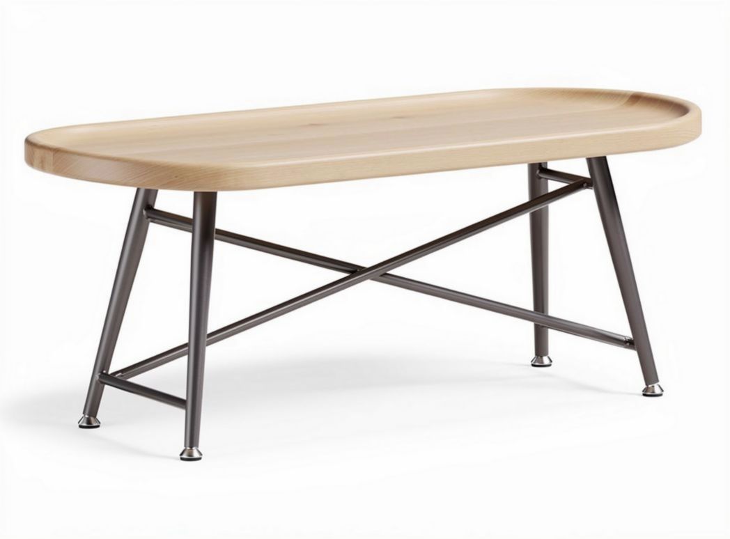 Ovale houten salontafel met metalen poten 120 x 60 x 45cm