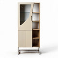 Houten vitrinekast met glazen deur 80 x 40 x 180cm in beige en natuurhout