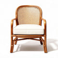 Rieten fauteuil met kussen van stof afmetingen 80 x 70 x 75cm