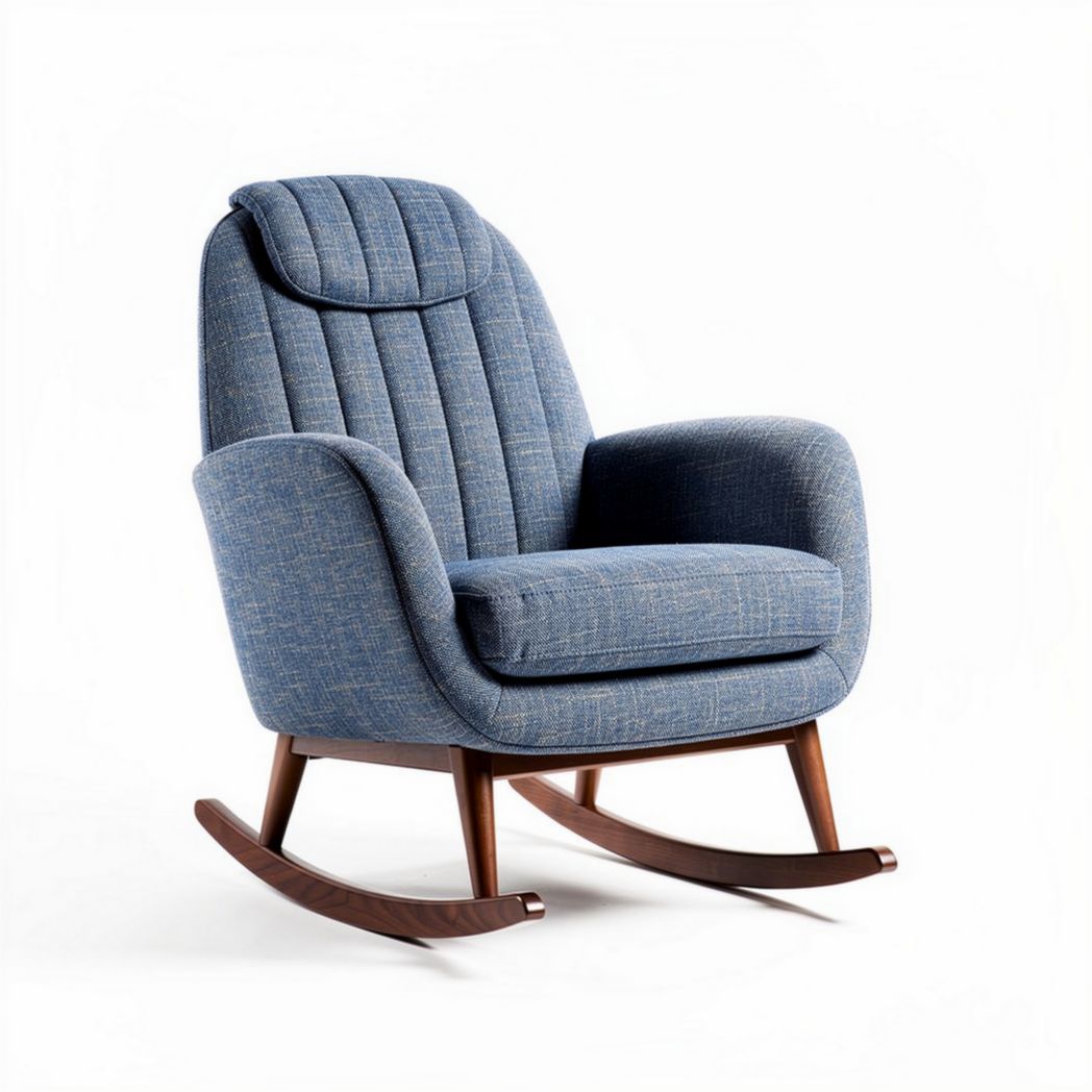 Schommelstoel met stoffen bekleding in blauw 70 x 90 x 95cm