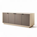 Opberger kast van hout met ribbeldeuren in beige en bruin 150 x 40 x 70cm