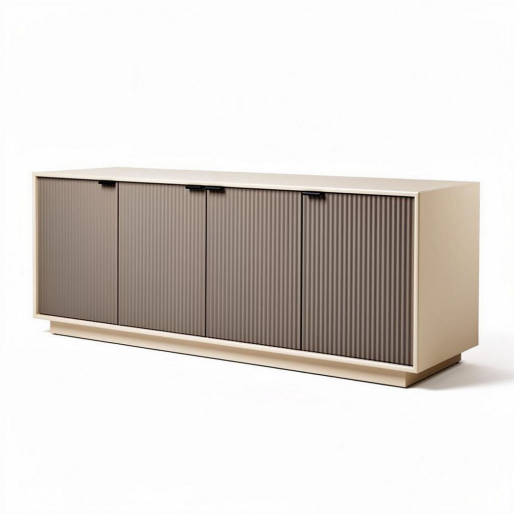 Opberger kast van hout met ribbeldeuren in beige en bruin 150 x 40 x 70cm