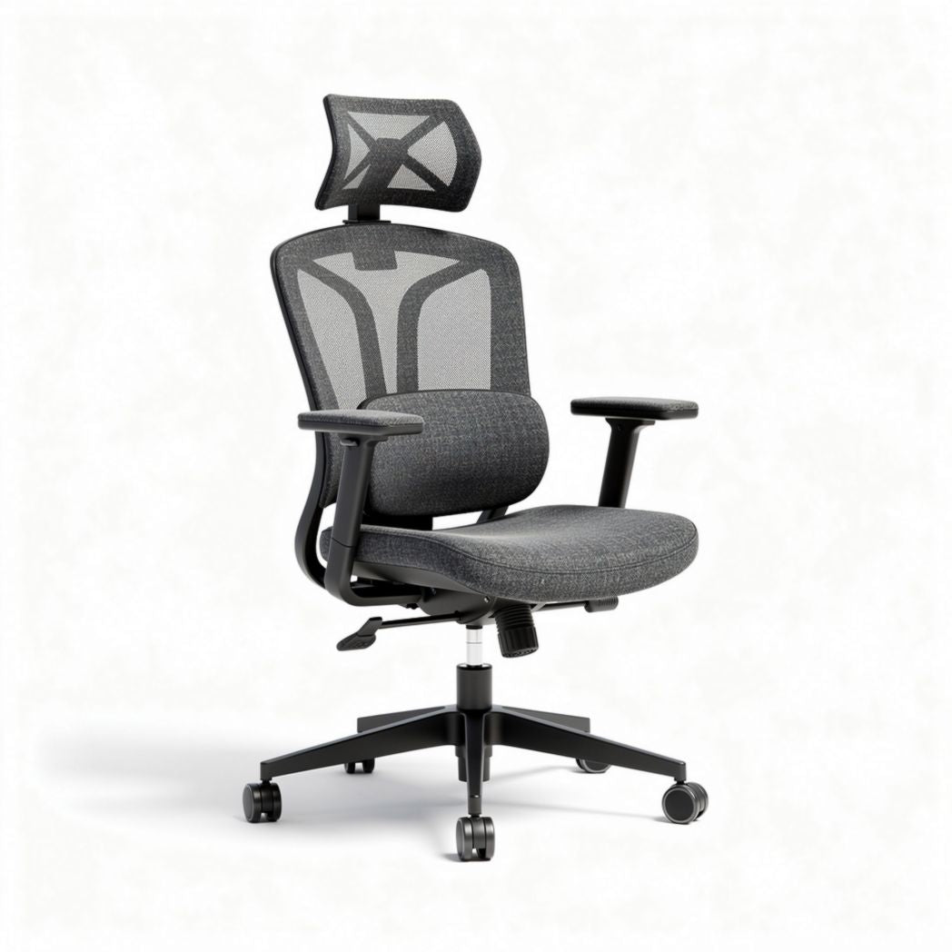Ergonomische bureaustoel met verstelbare rugleuning en armsteunen in grijs 60 x 60 x 120cm