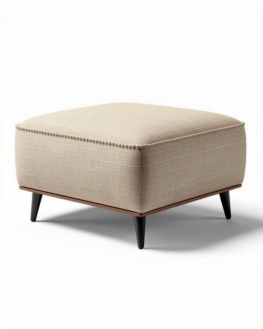 Houten poef met stoffen bekleding 50 x 50 x 40cm in beige kleur