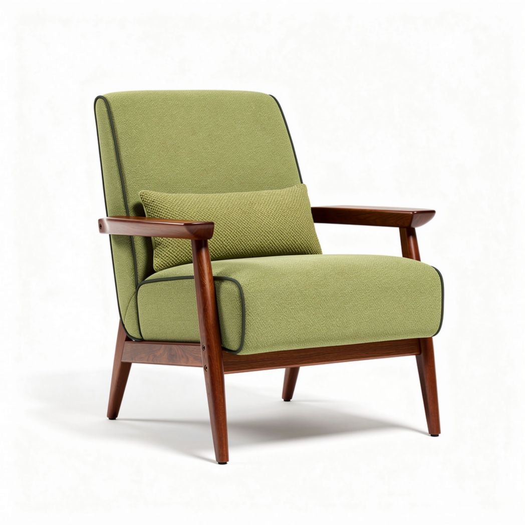 Fauteuil van textiel met groene bekleding en houten armleuningen 80 x 80 x 90cm